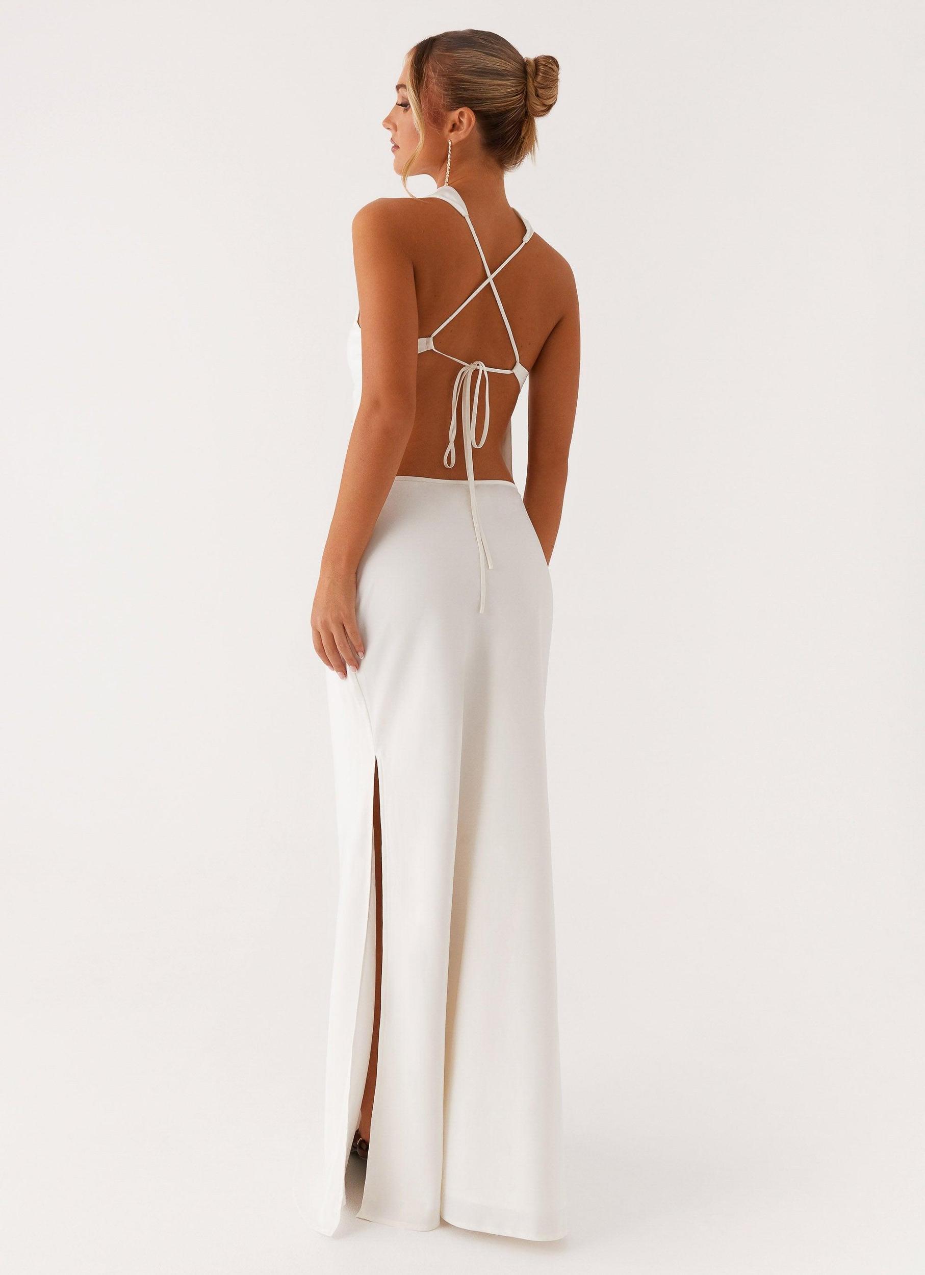 Mina Satin Maxi Skirt - White Product Image