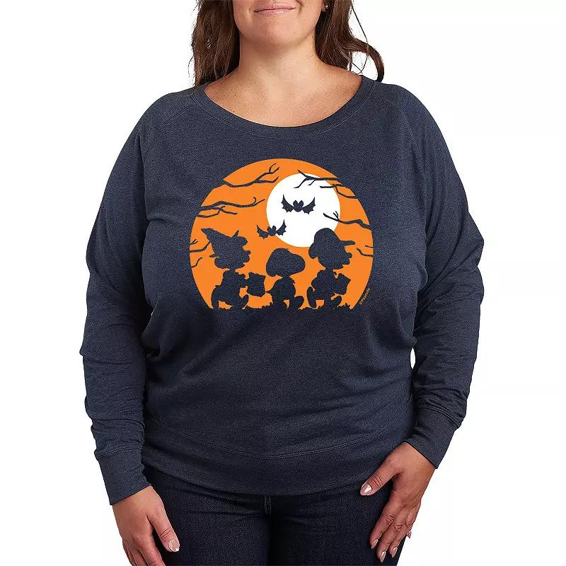 Plus Size Peanuts Trick Or Treat French Terry Long Sleeve Tee, Women's, Size: 2XL, Heather Grey Product Image