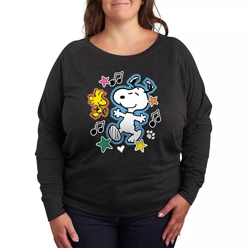 Plus Size Peanuts Snoopy Joy French Terry Long Sleeve Tee, Women's, Size: 4XL, Grey Indigo Product Image