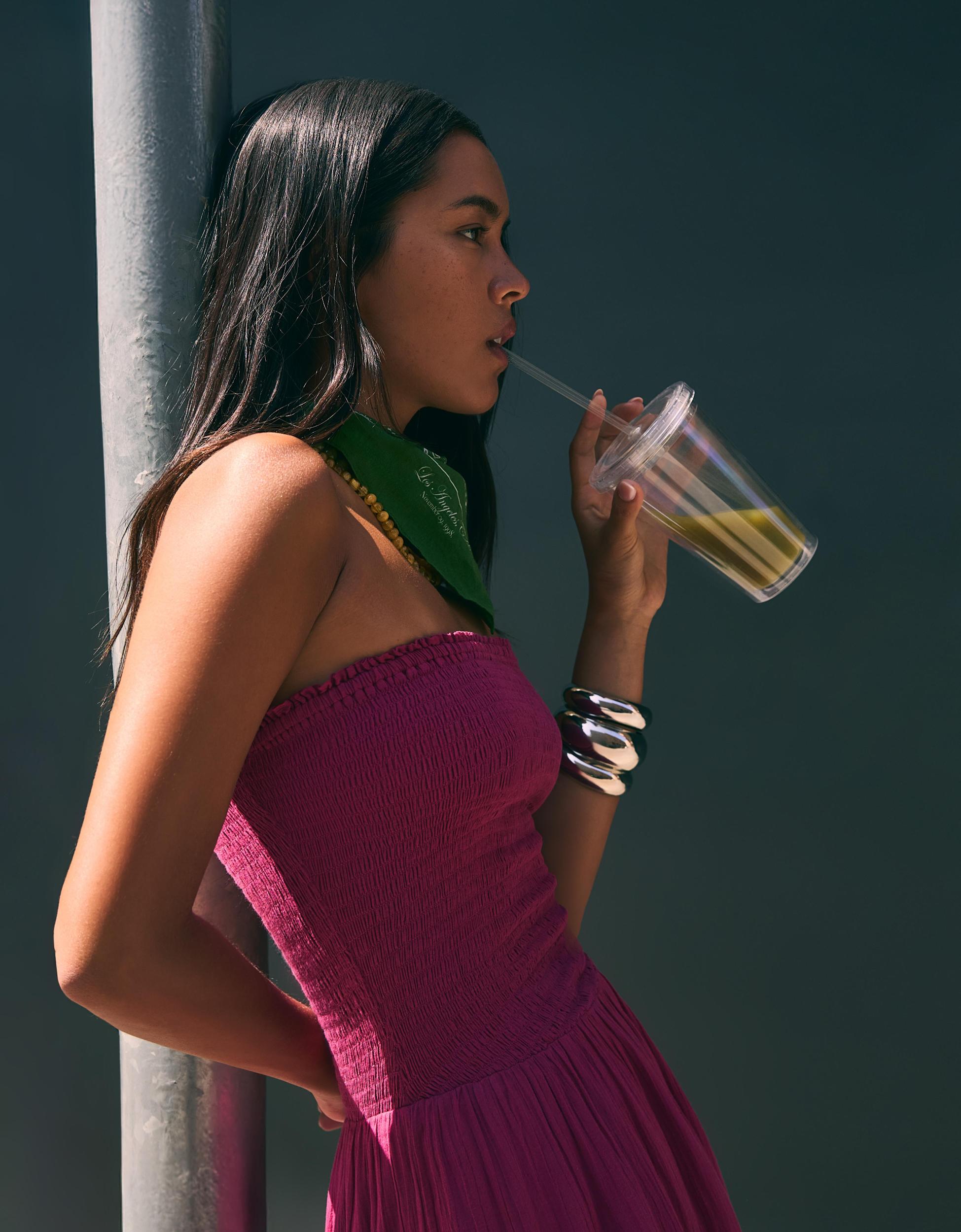 Flared bandeau neckline midi dress Product Image