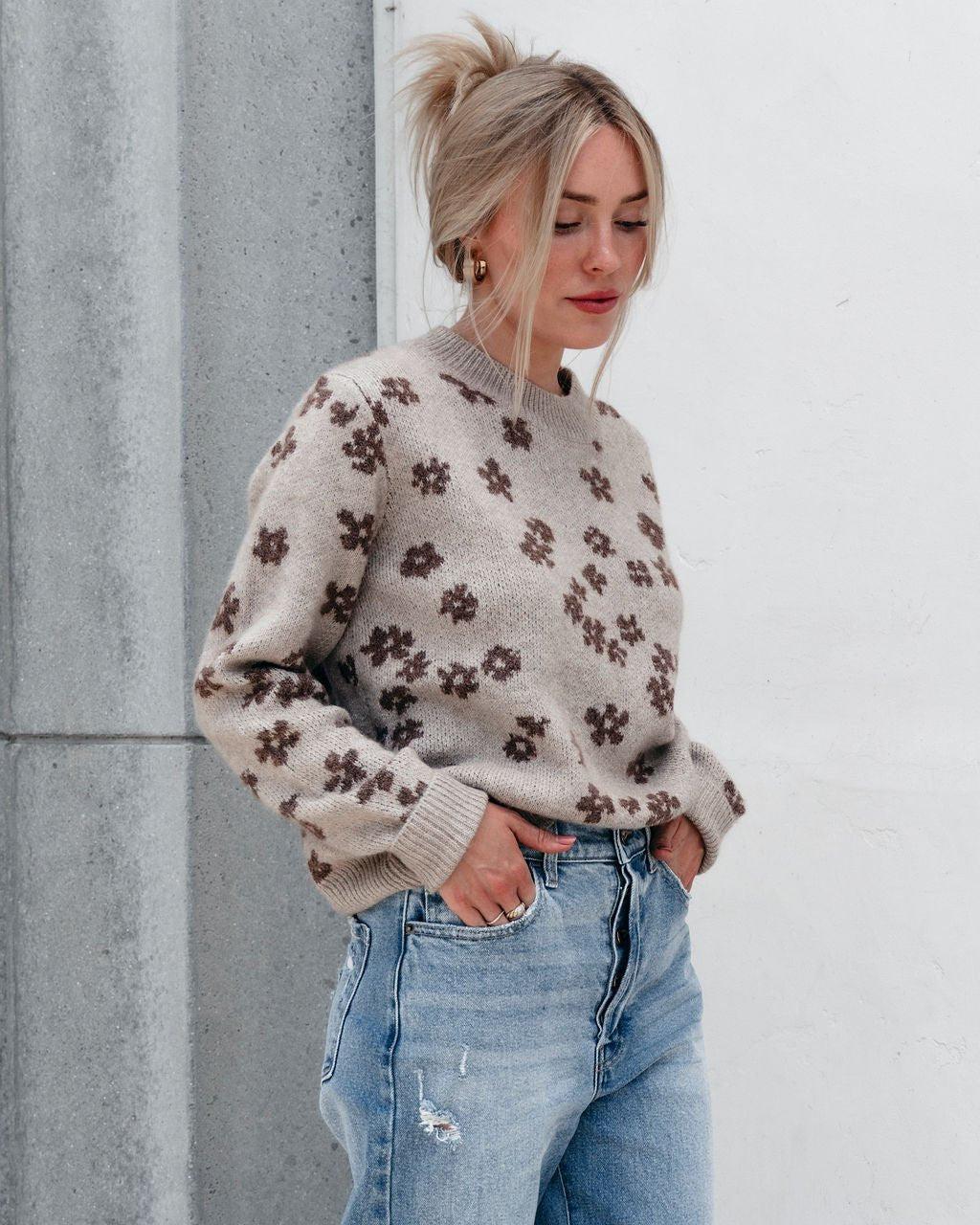 Chunky Daisy Print Sweater - Mocha Product Image