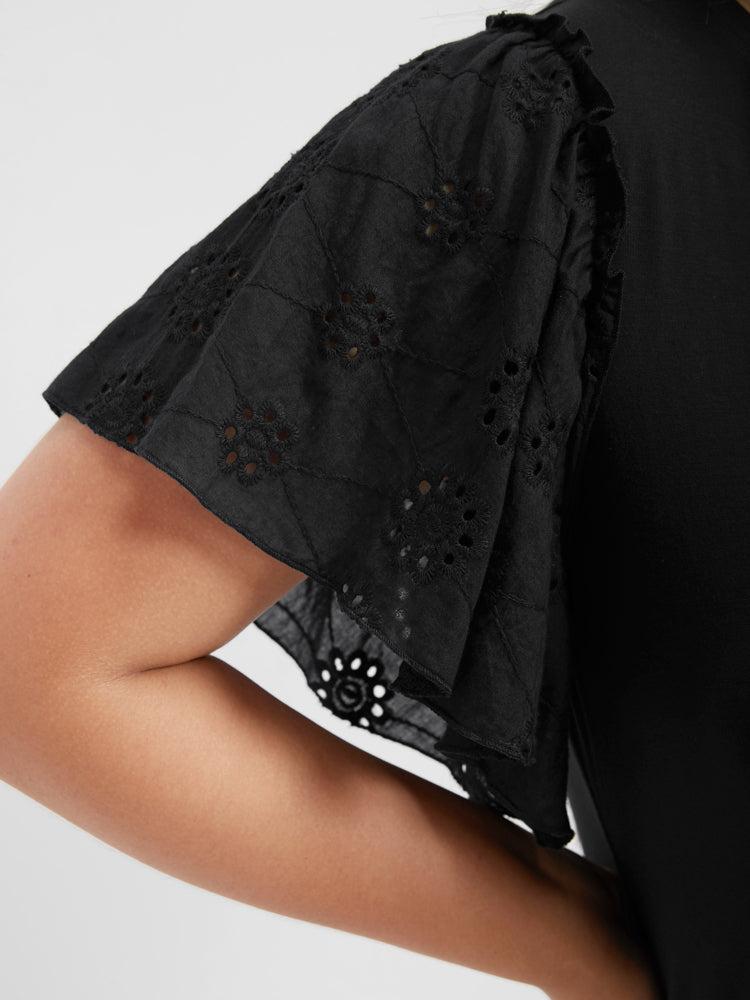 Plain Tiered Sleeve Eyelet T-shirt Female Product Image