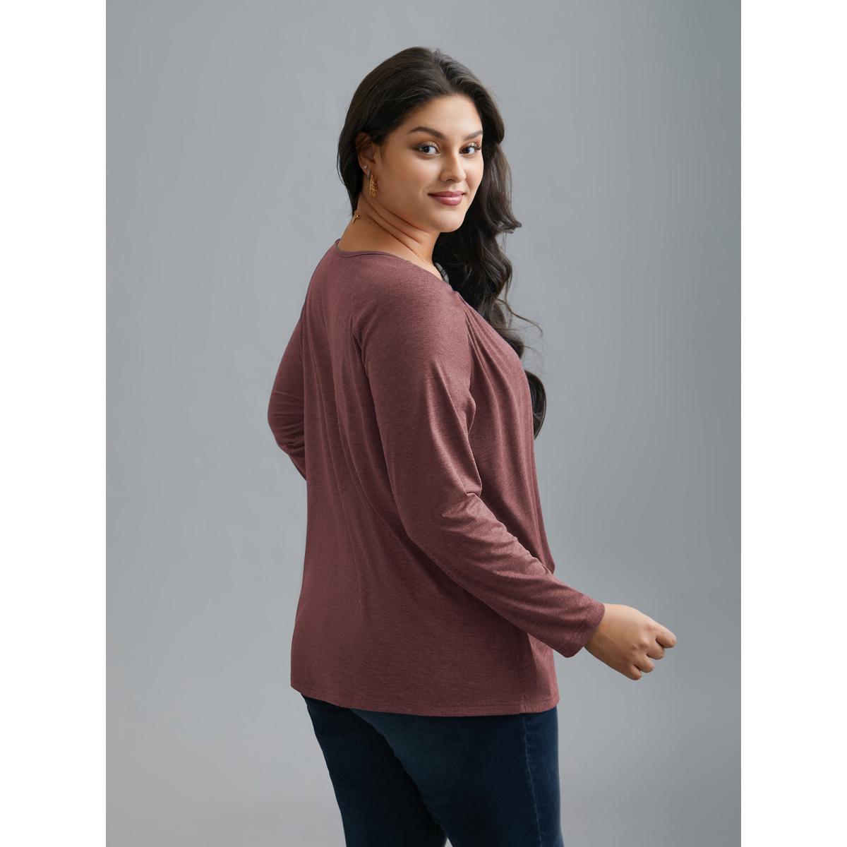Plus Size 2-In-1 Gathered Ruffle Trim T-Shirt Deepred Women Elegant Gathered Round Neck Everyday T-shirts BloomChic 28/5X Product Image