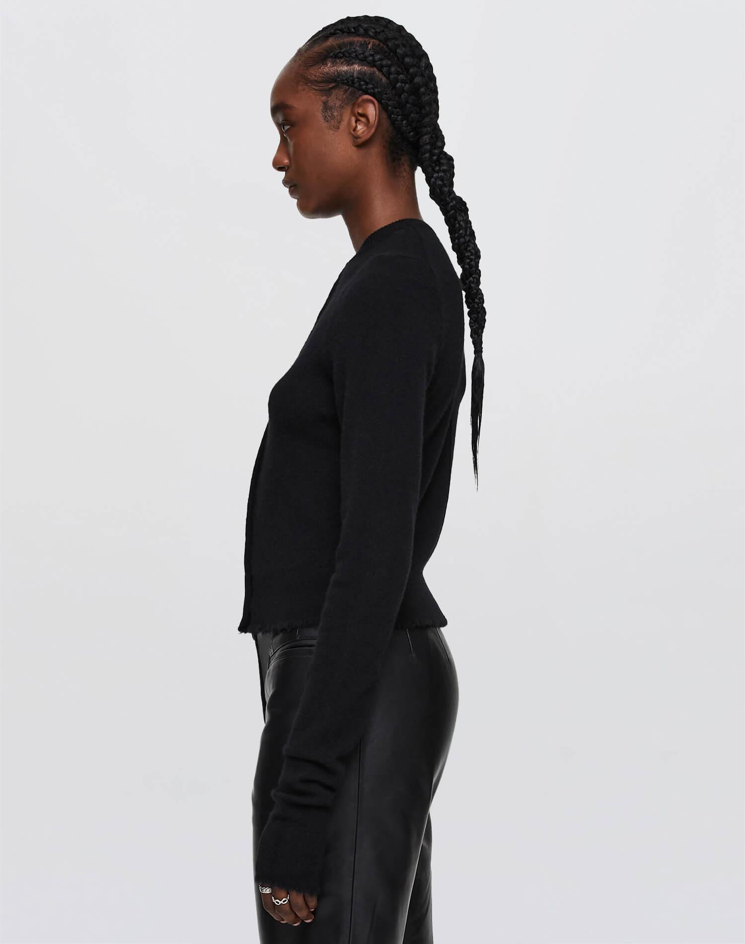 Cashmere Crewneck Cardigan - Black Product Image