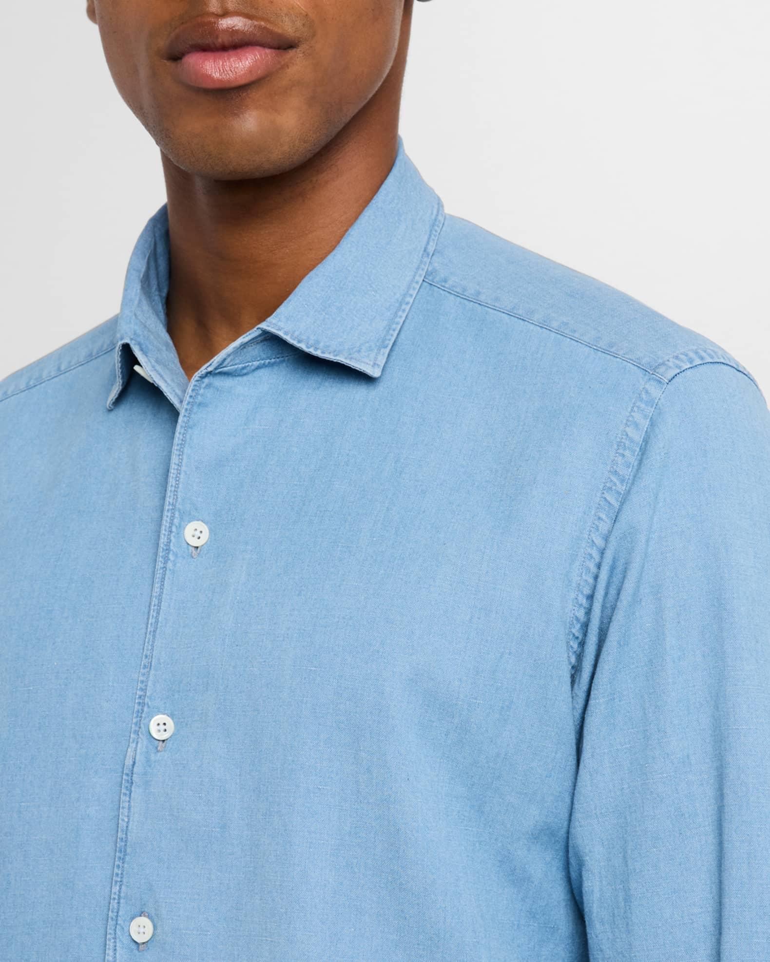 Men's Cotton and Linen Denim Casual Button-Down Shirt Product Image