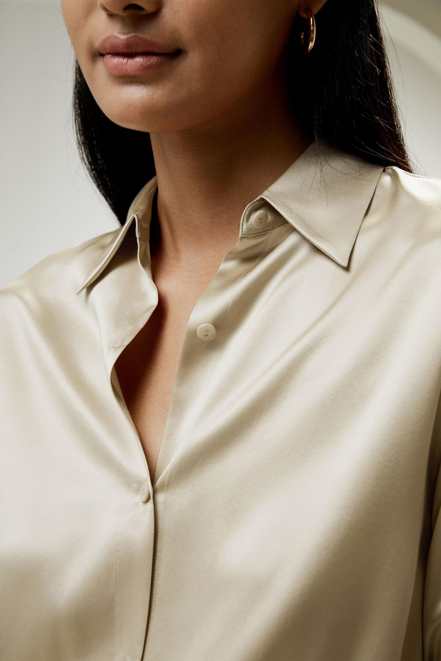 LILYSILK Womens Button Up Shirt Silk - Taupe Natural Silk - Fashionable Drawstring Shirt XL Product Image