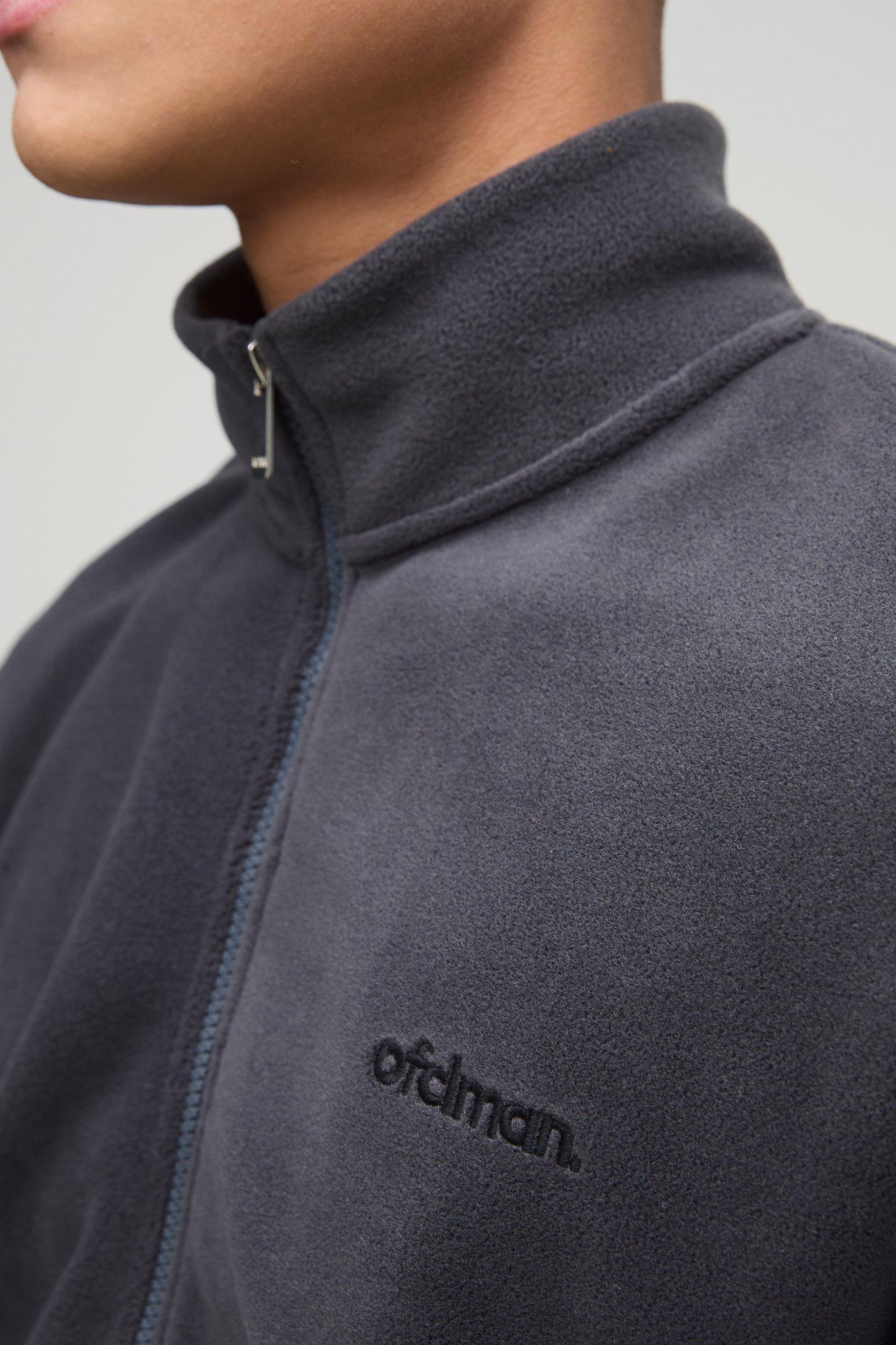 Regular Fit Embroidered Polar Fleece Zip Through Track Jacket | boohooMAN USA Product Image