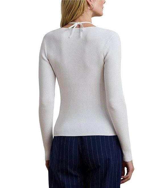 Lauren Ralph Lauren Rib-Knit Halter Sweetheart Neck Long Sleeve Slim Fit Sweater Product Image