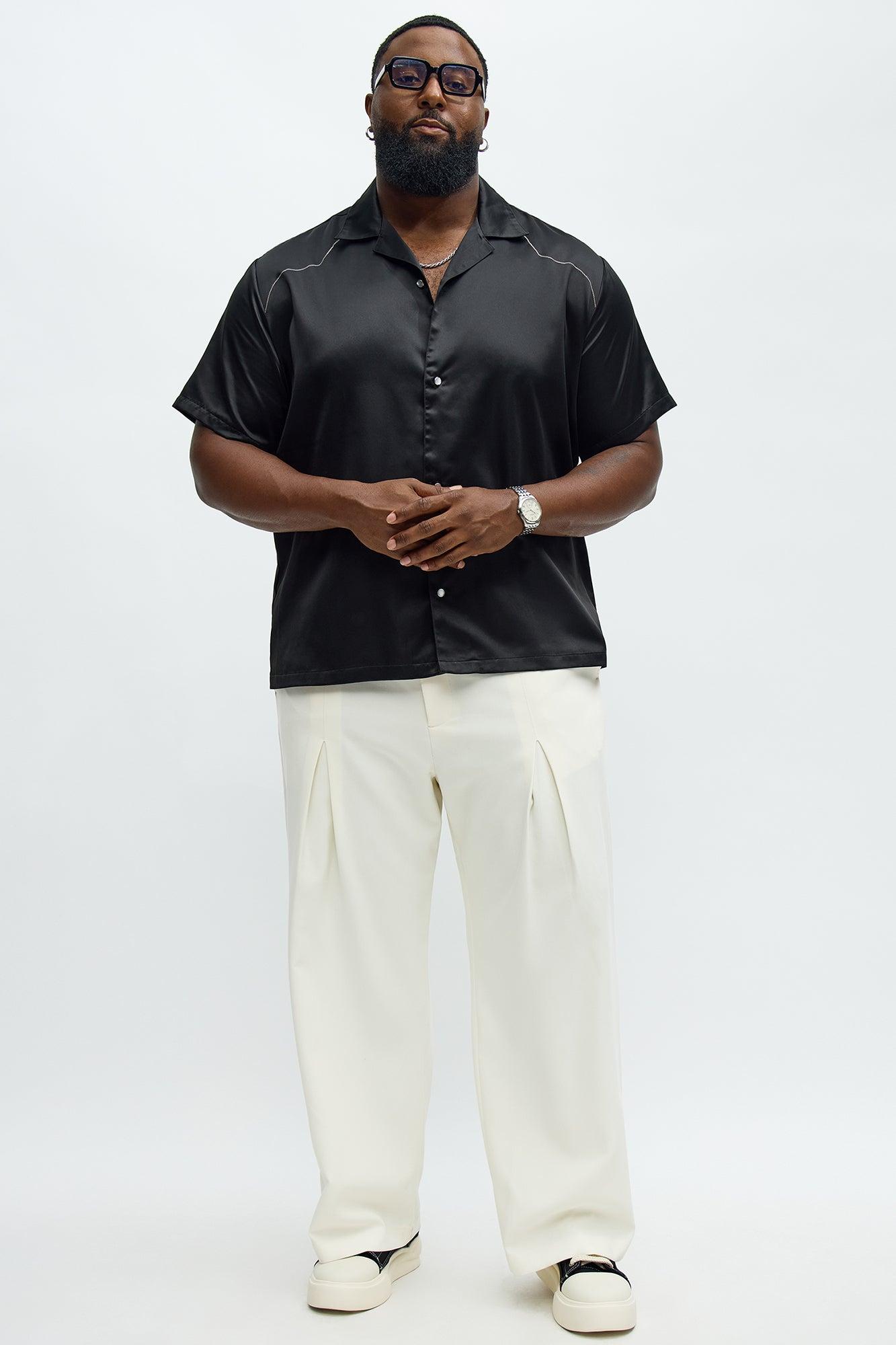Cropped Contrast Binding Button Up Shirt - Black Product Image