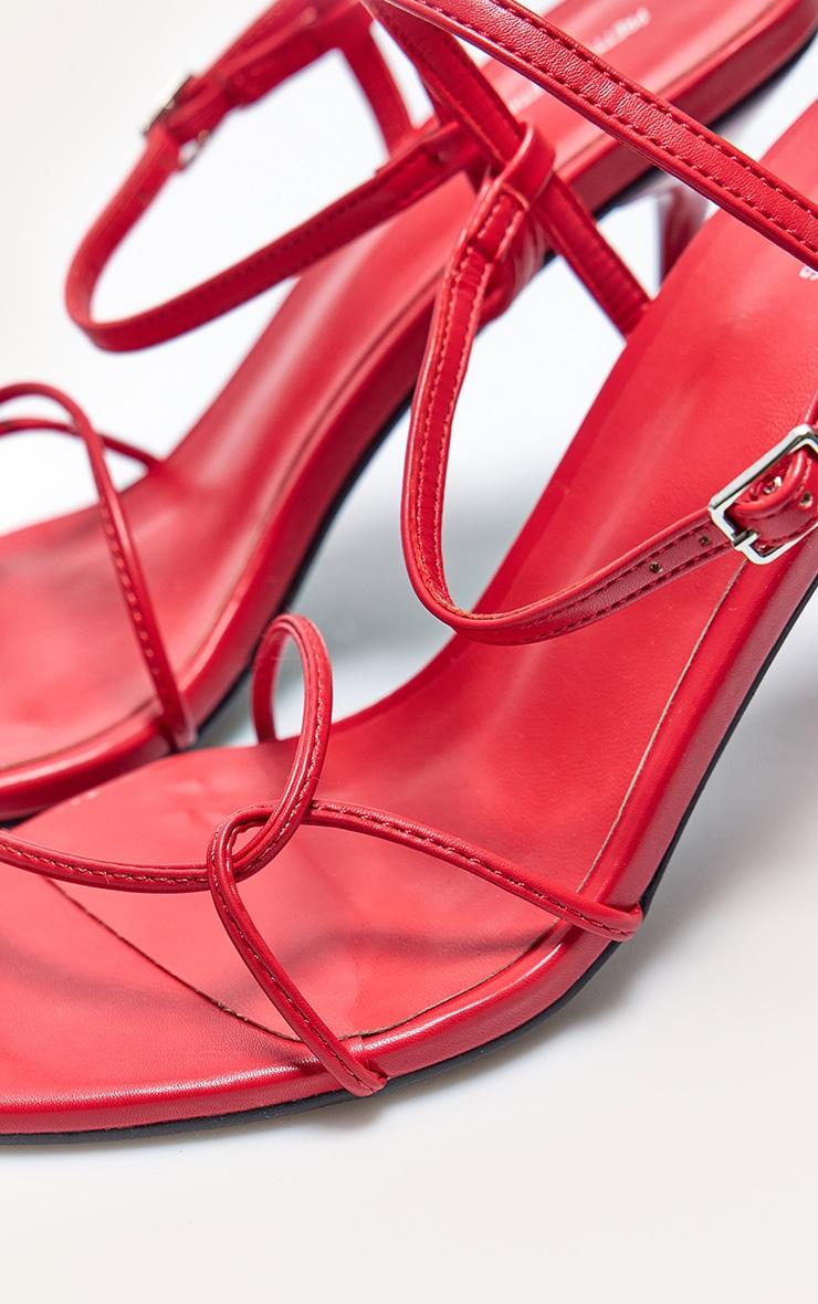 Red PU Point Toe Thin Strappy High Stiletto Heeled Sandals Product Image