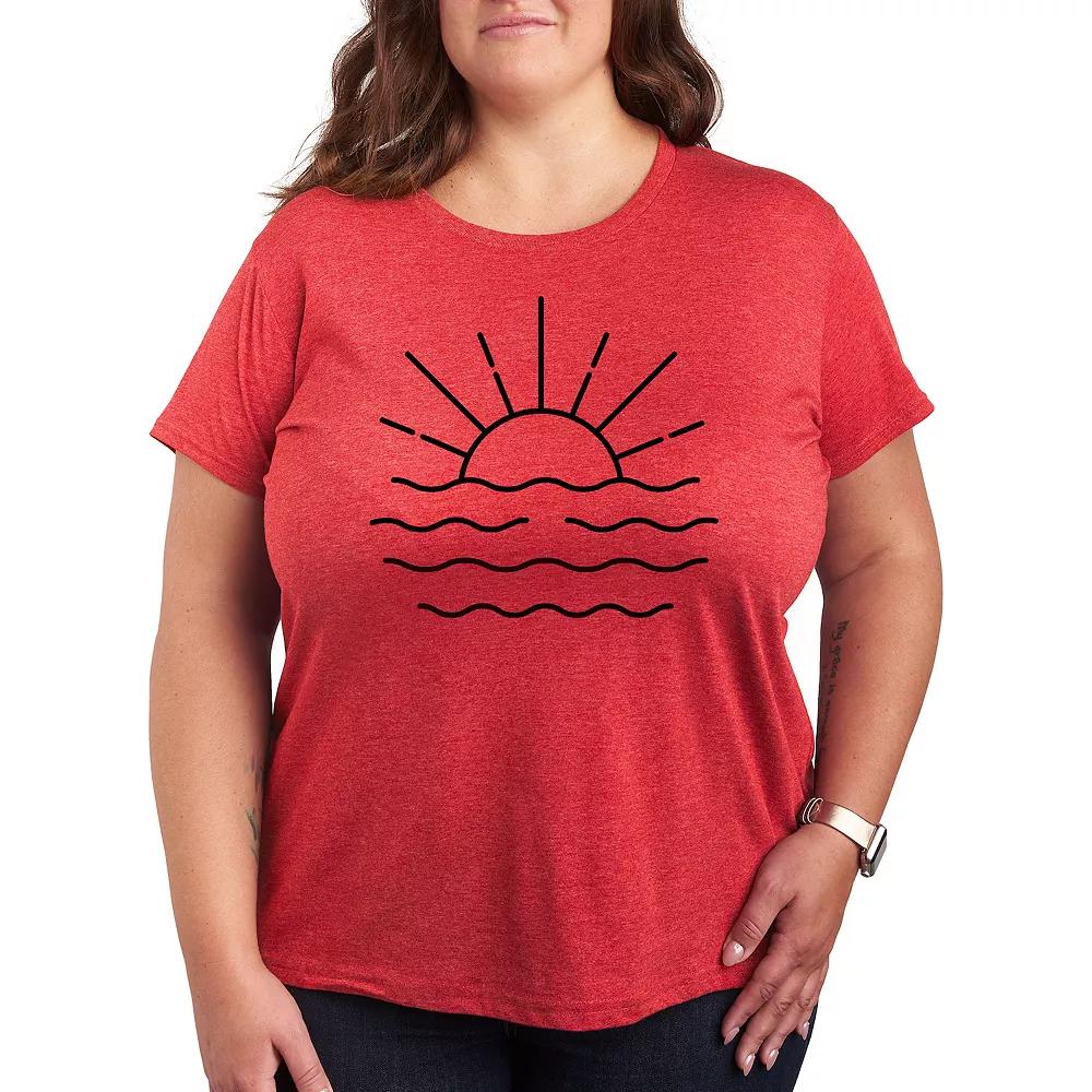 Plus Ocean Sunset Linework Graphic Tee, Women's,  Product Image