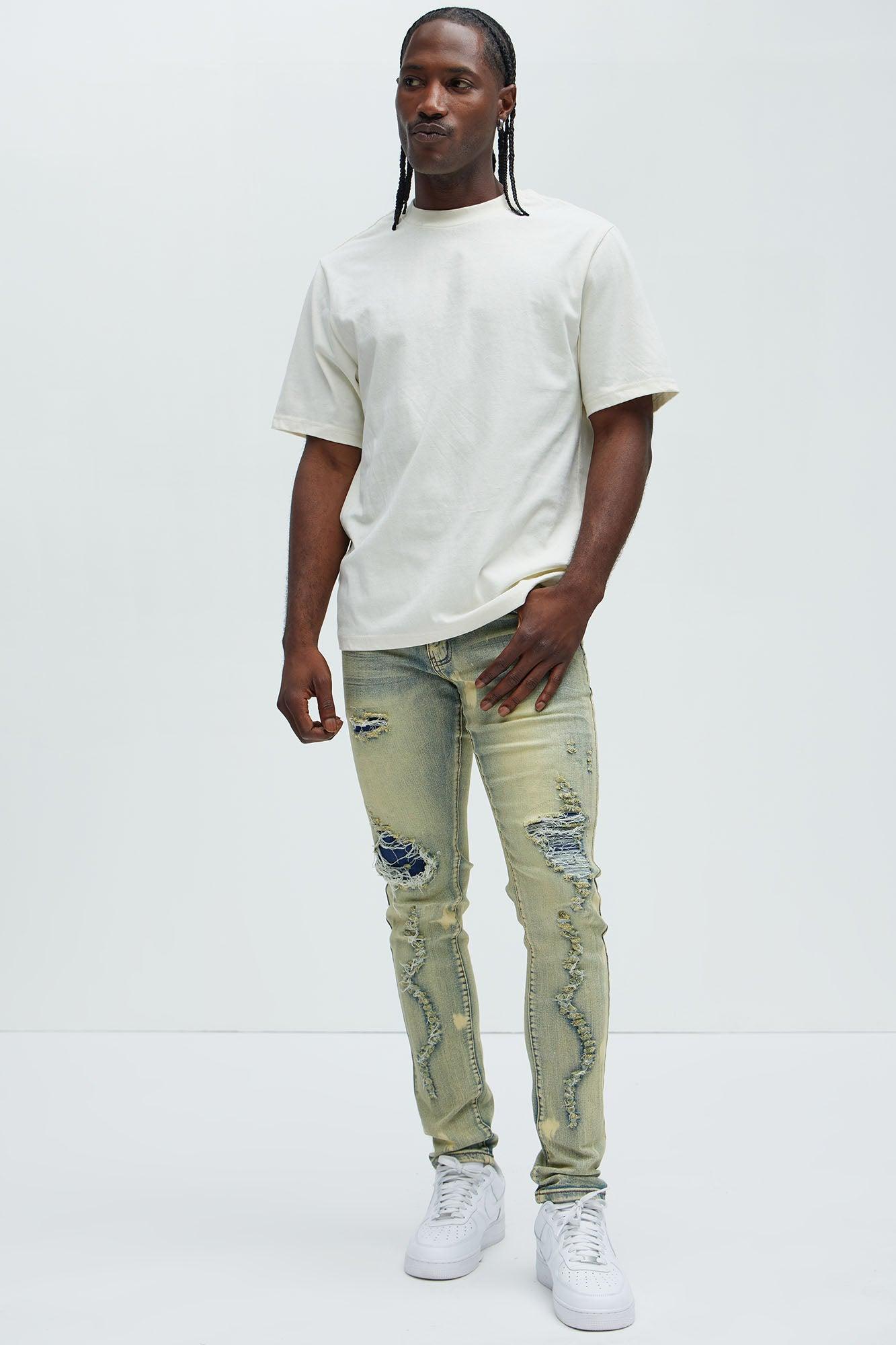 Bleach It With Fray Ripped Stacked Skinny Jeans - Vintage Blue Wash Product Image