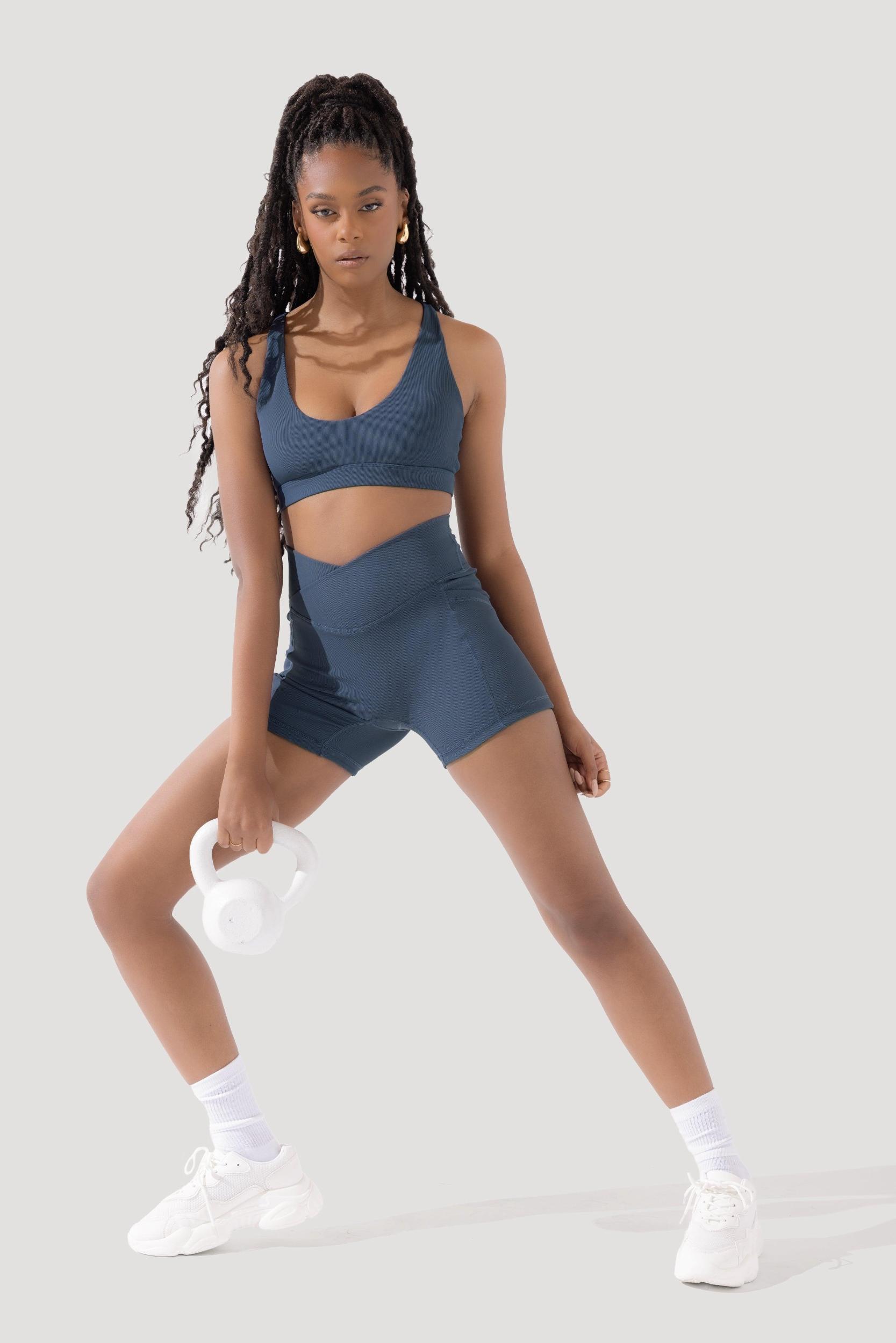 Crisscross Hourglass® Midi Shorts with Pockets (Ribbed) - Dark Navy Product Image