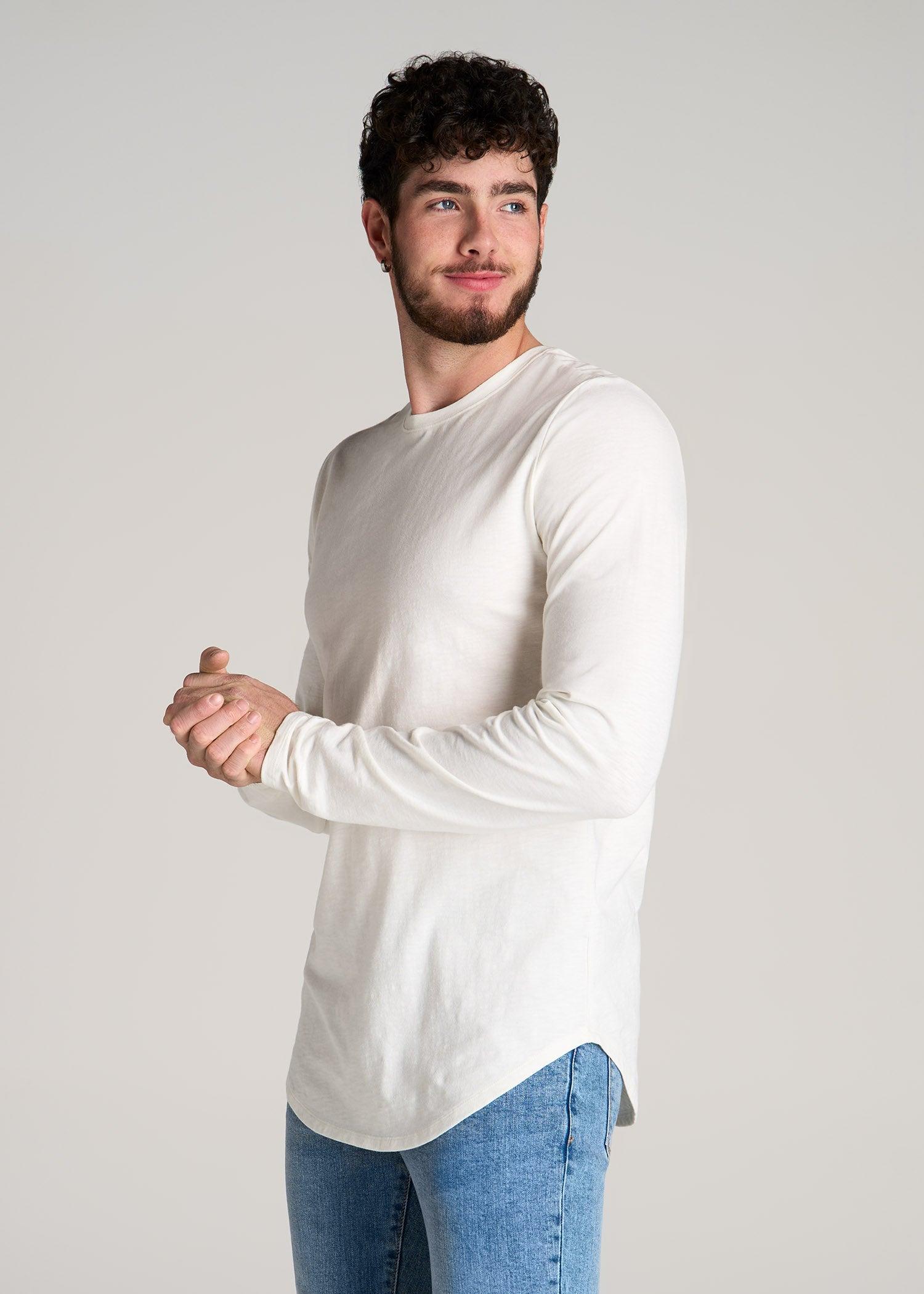 Slub Long Sleeve Scoop Tee for Tall Men in Ecru Male Product Image