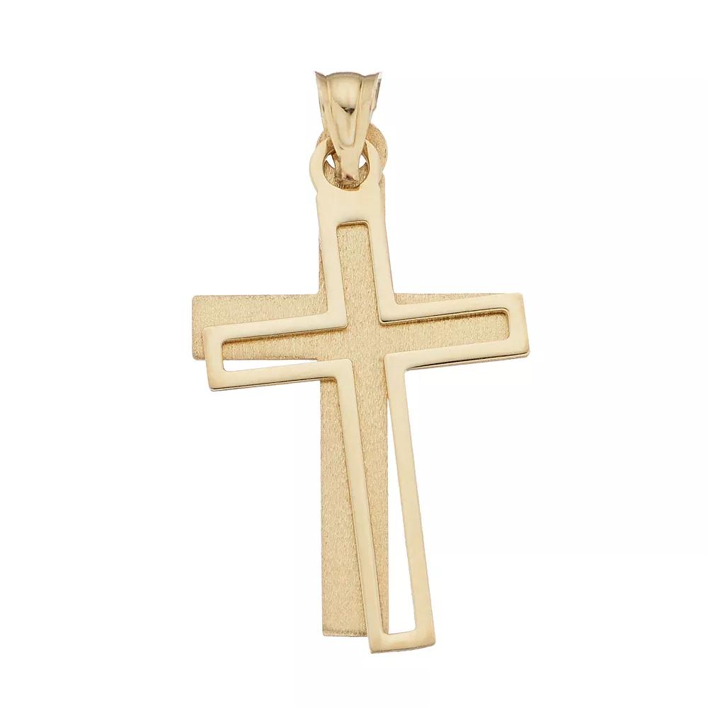14k Gold Dual Cross Pendant, Womens Product Image