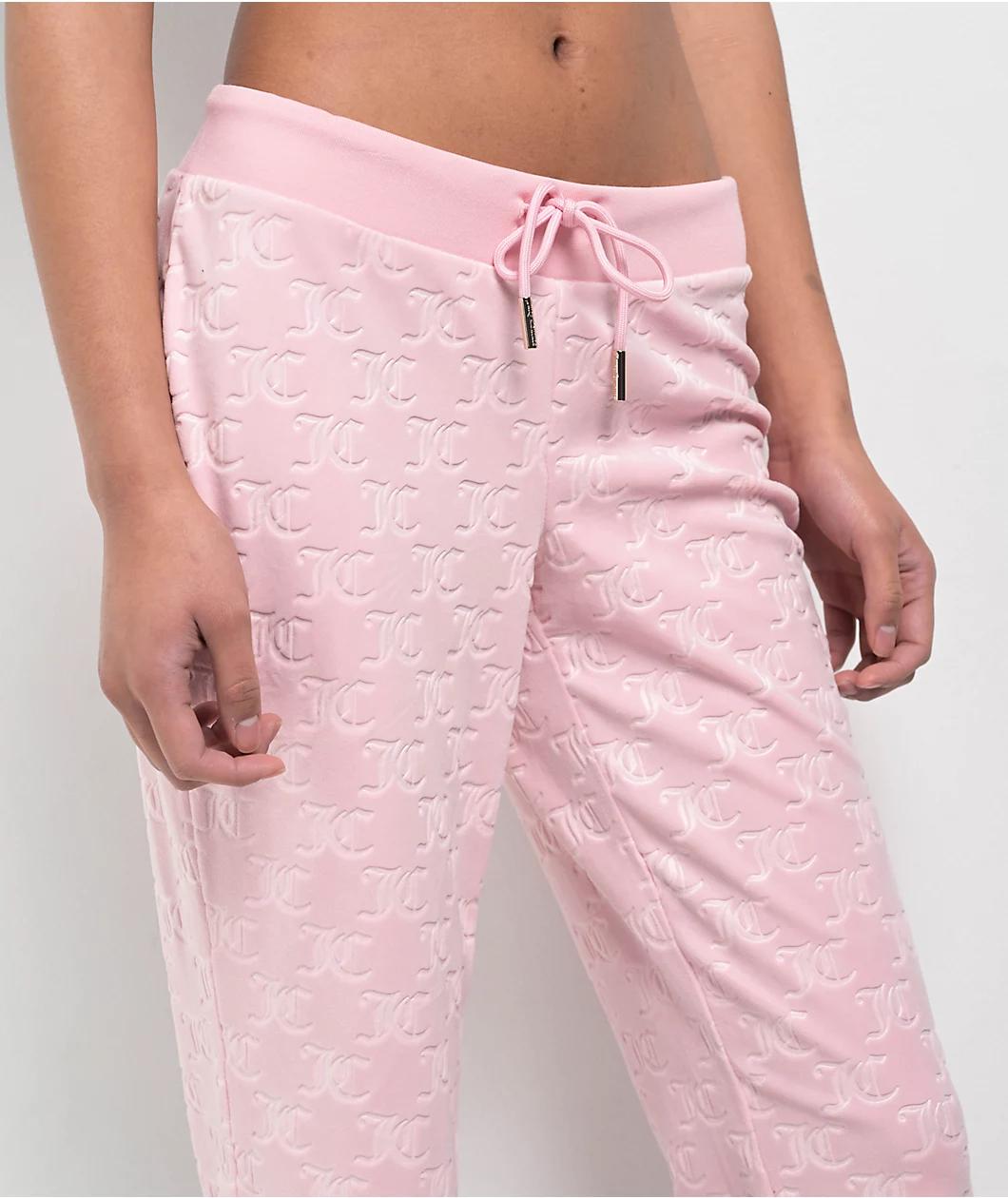Juicy Couture Embossed Whisper Pink Velour Track Pants Product Image