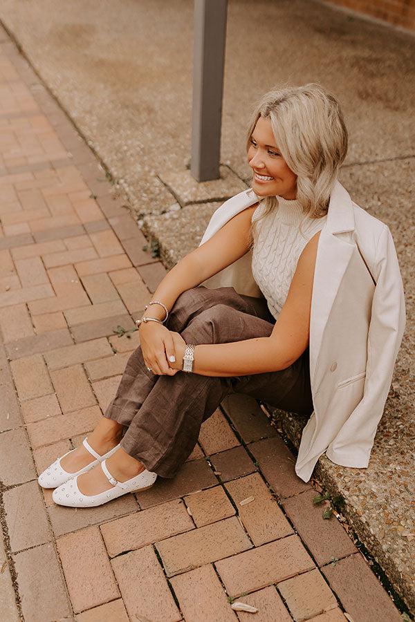 The Iris Rhinestone Embellished Faux Leather Flats in Cream Product Image