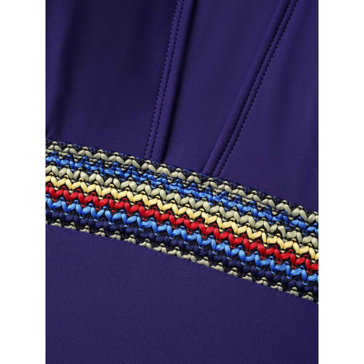 Plus Size Keyhole Contrast Webbing Ruched One Piece Swimsuit Women's Swimwear Midnight Beach Woven ribbon&lace trim Curve Bathing Suits High stretch One Pieces BloomChic 18-20/2X Product Image