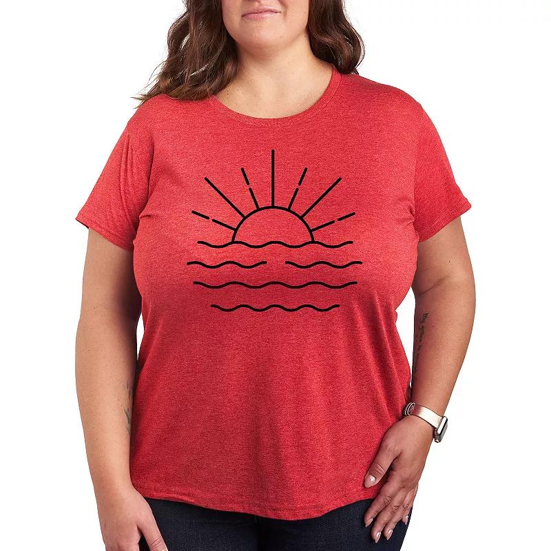 Plus Ocean Sunset Linework Graphic Tee, Women's,  Product Image