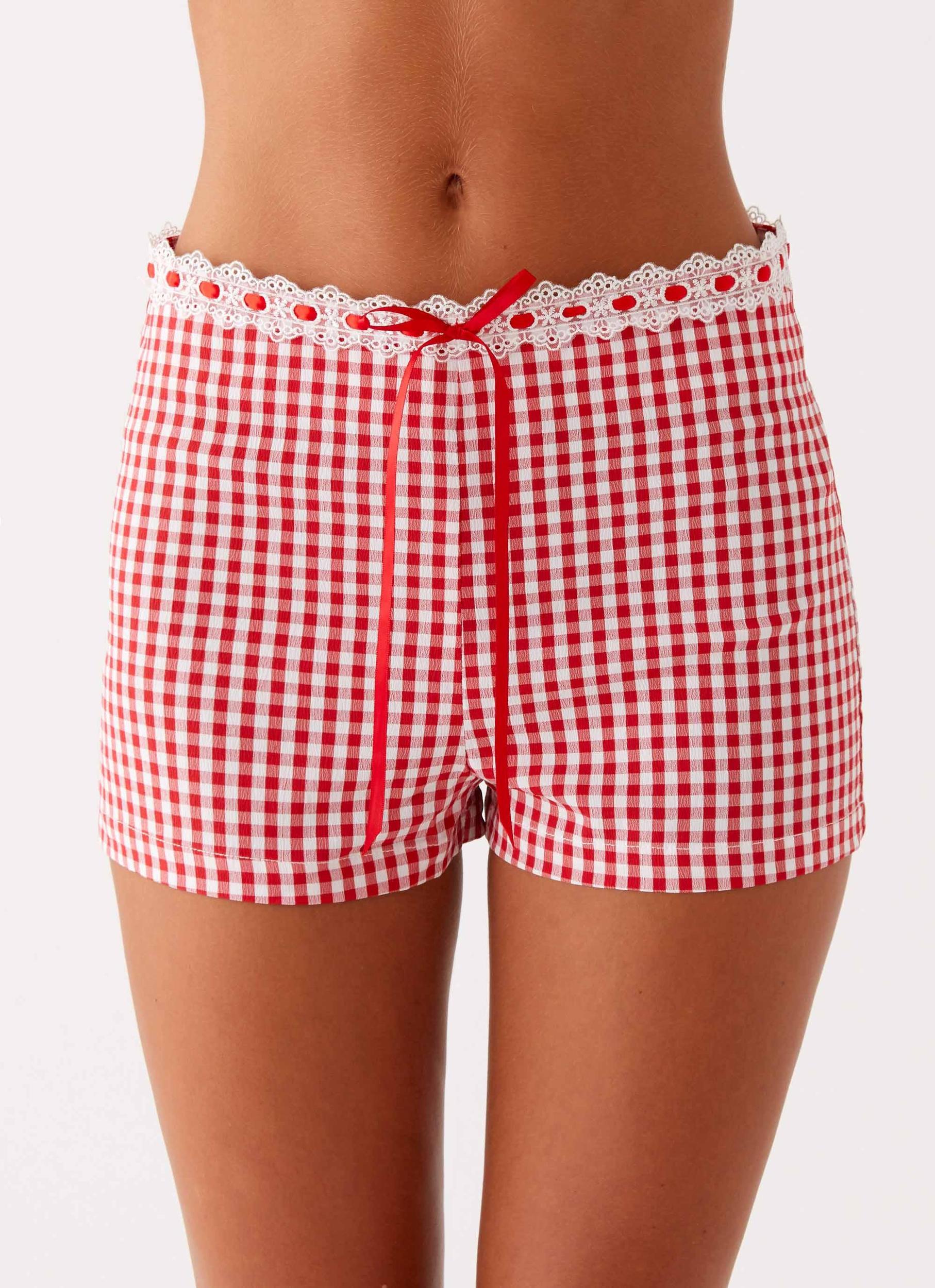 Devon Micro Shorts - Red Gingham Product Image