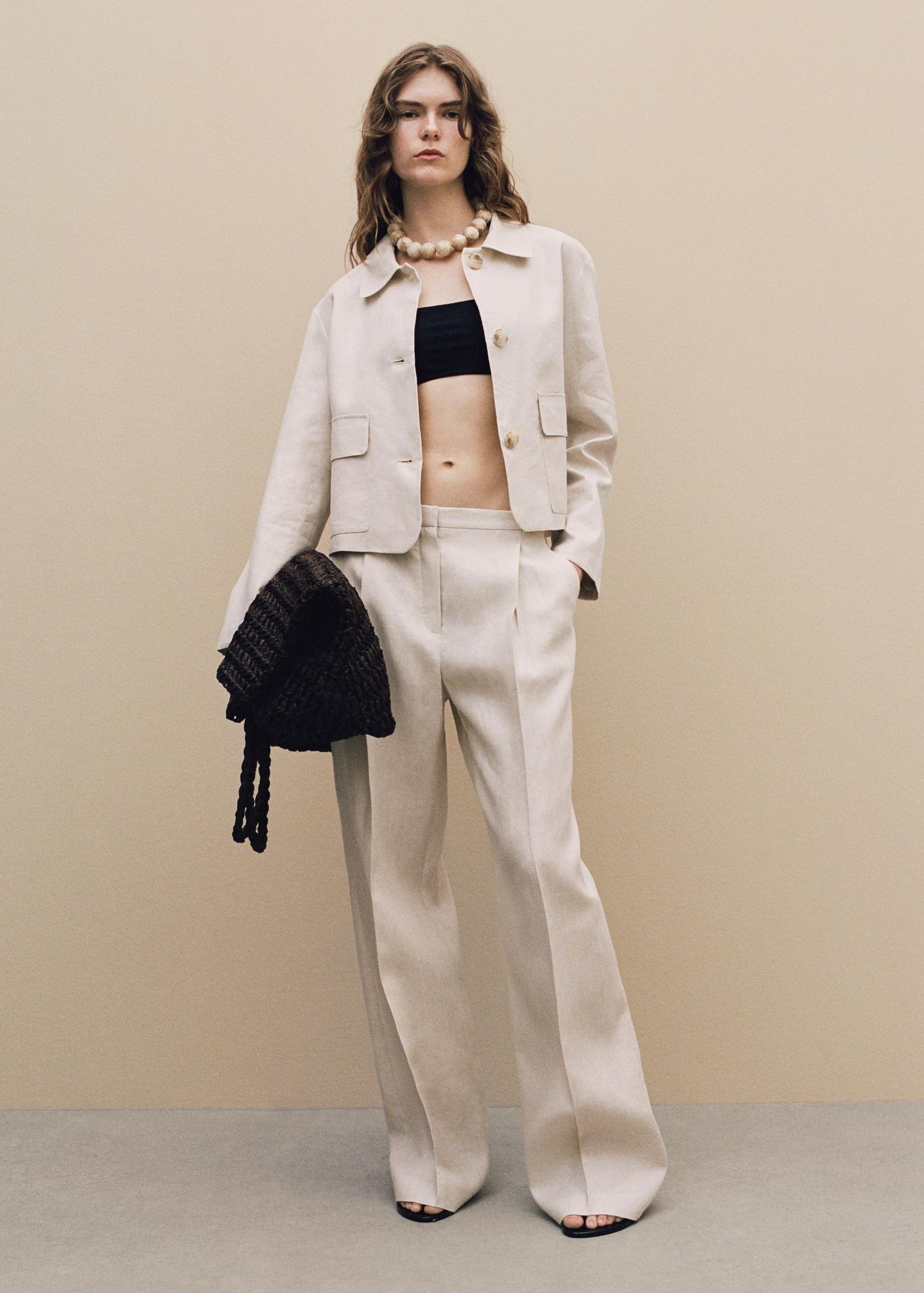 Pleated linen trousers - Women | MANGO USA Product Image