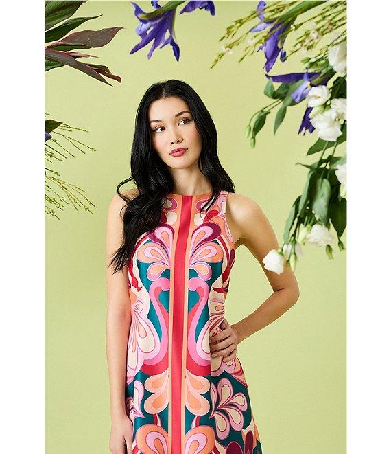 Donna Morgan Poly Twill Abstract Print Halter Neck Sleeveless Shift Maxi Dress Product Image