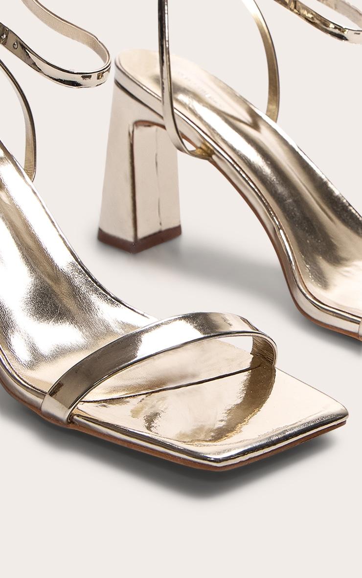 Gold PU Pu Square Toe Barely There Block High Heel Sandals Product Image