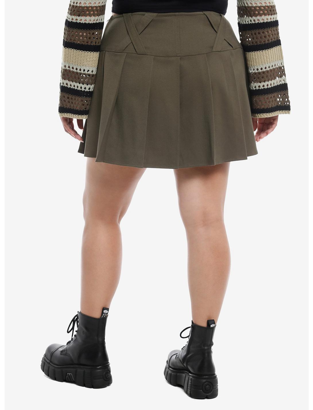 Social Collision® Olive Grommet Tape Wide Yoke Skirt Plus Size Product Image