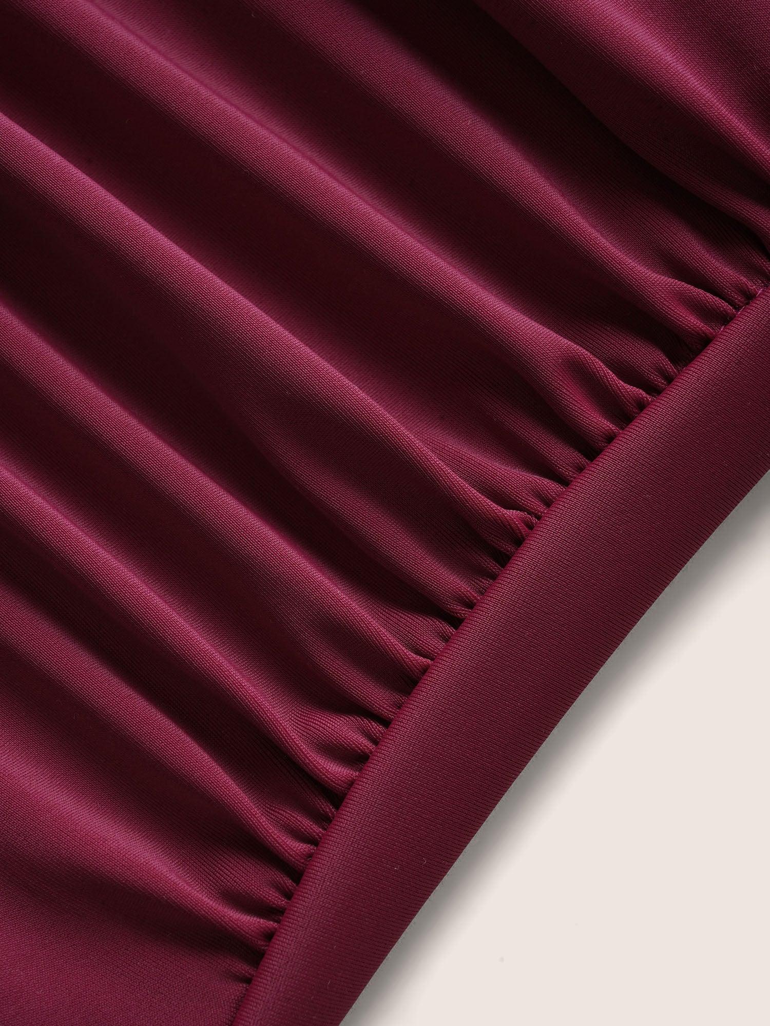 Plain Ruffle Trim Gathered Sleeveless One Piece Swimsuit Female Product Image