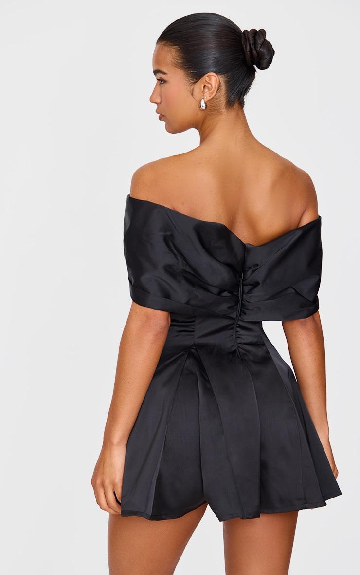 Premium Black Satin Extreme Bow Detail Romper Product Image