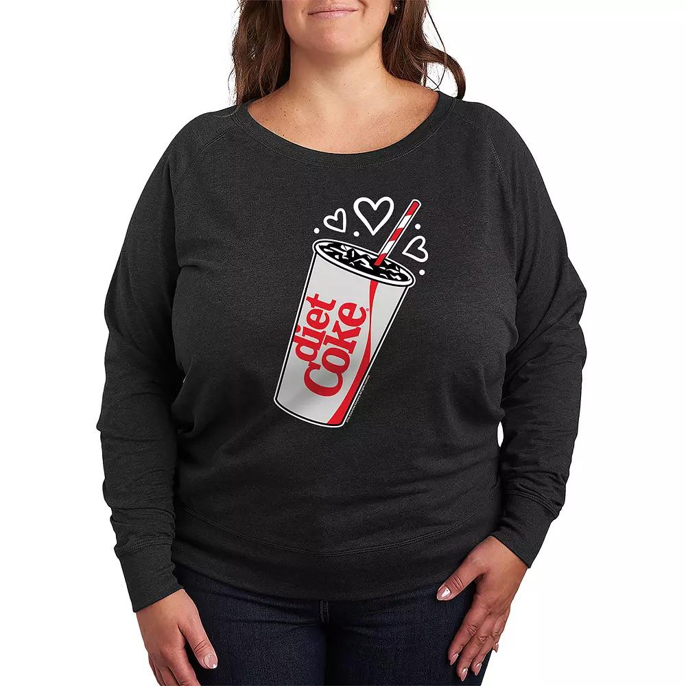 Plus Size Diet Coke Heart Bubbles French Terry Long Sleeve Tee, Women's, Size: 2XL, Grey Indigo Product Image