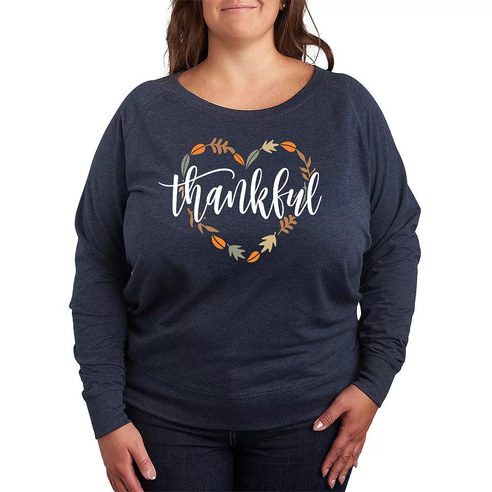Plus Size Thankful Leaf Heart French Terry Long Sleeve Tee, Women's, Size: 4XL, Grey Indigo Product Image