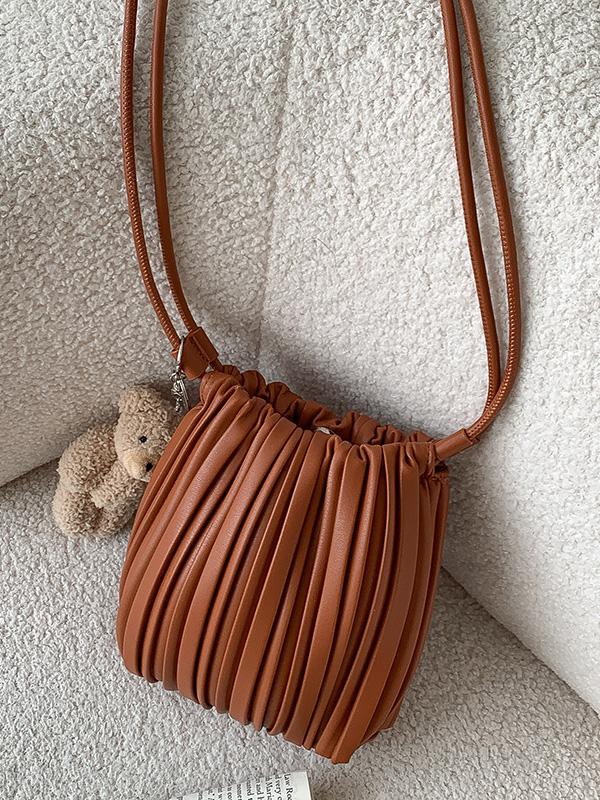 Drawstring Pleated Split-Joint Crossbody Bags Product Image