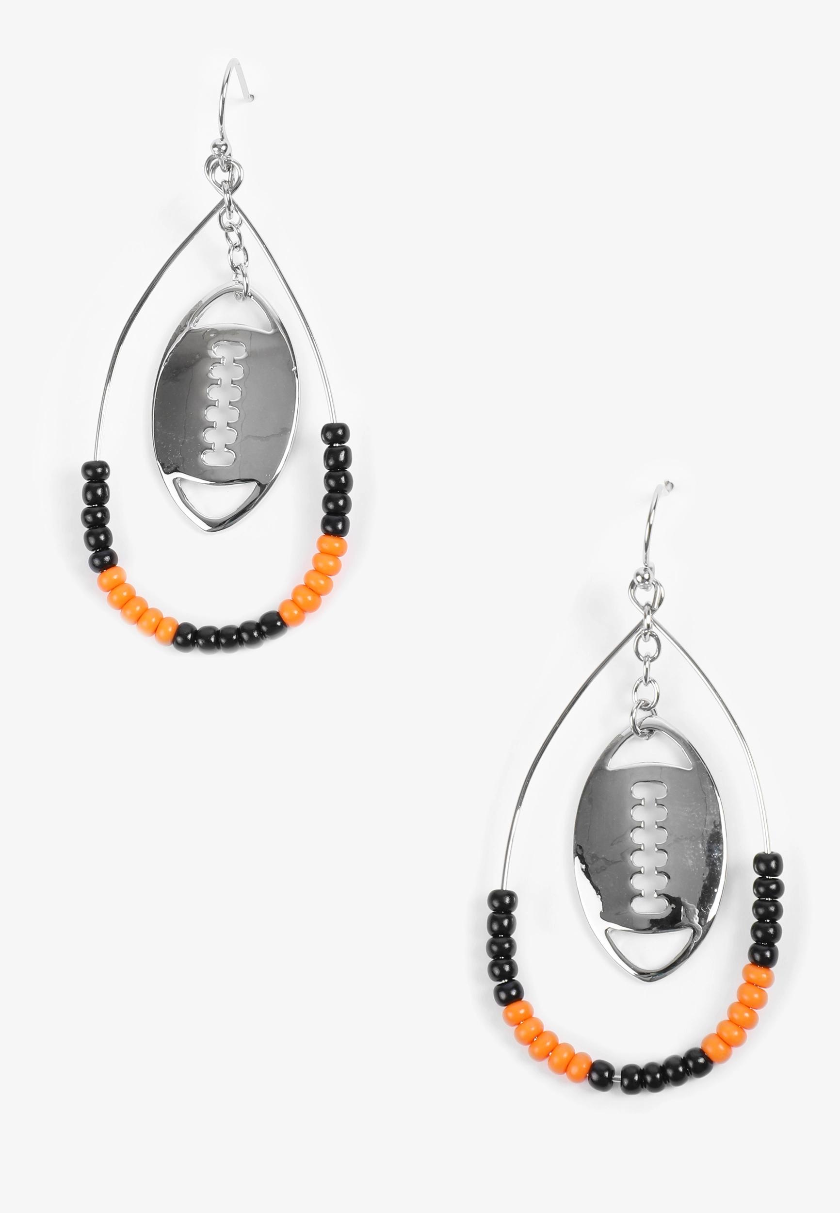 Game Day Black And Orange Beaded Teardrop Earrings Product Image