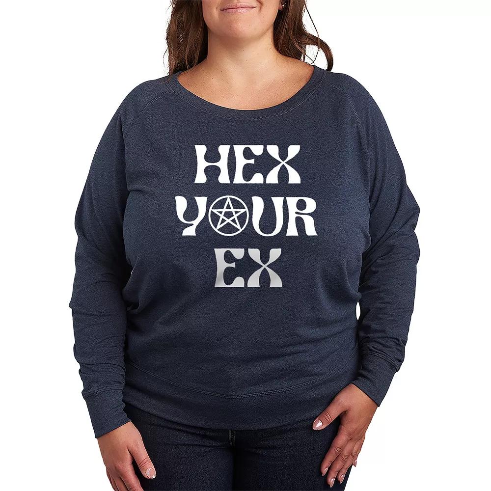 Plus Size Hex Your Ex French Terry Long Sleeve Tee, Womens Grey Green Product Image
