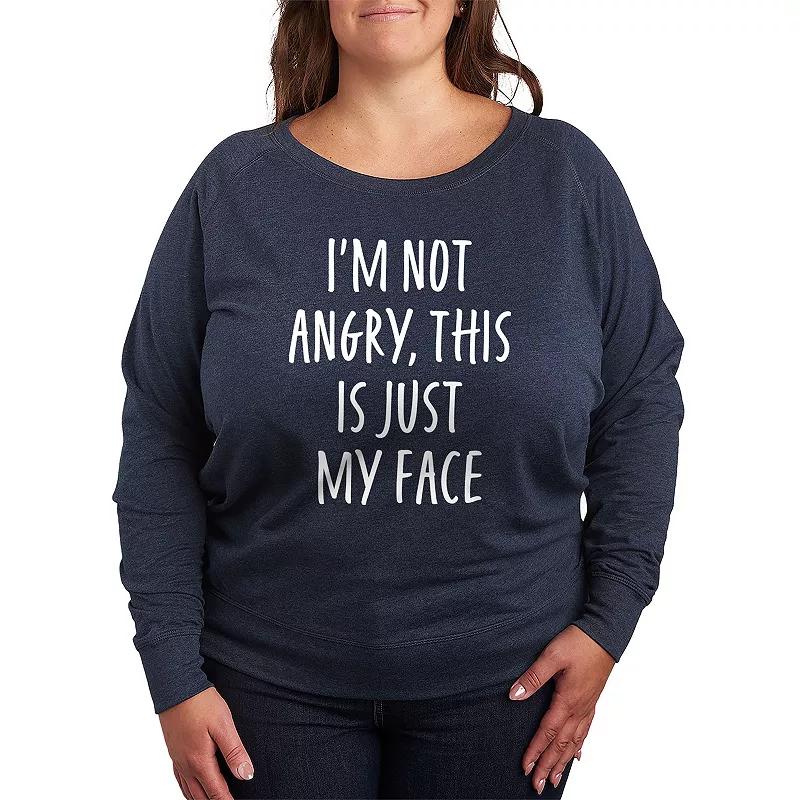 Plus Size Not Angry Just My Face French Terry Long Sleeve Tee, Womens Grey Indigo Product Image
