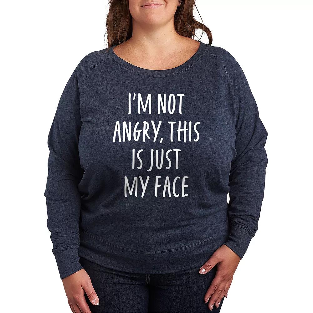 Plus Size Not Angry Just My Face French Terry Long Sleeve Tee, Womens Grey Indigo Product Image