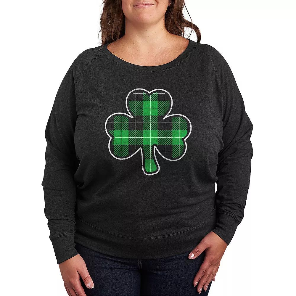 Plus Size Shamrock Plaid Lightweight French Terry Sweatshirt, Women's, Size: 4XL, Heather Grey Product Image