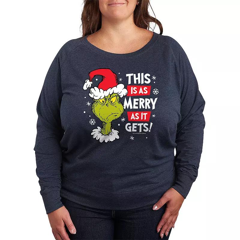 Plus Size Dr. Seuss The Grinch Merry As It Gets French Terry Long Sleeve Tee, Women's, Size: 3XL, Heather Grey Product Image