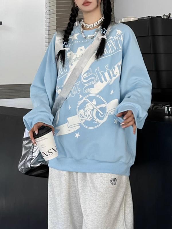 Vintage Star Letter Print Crew Neck Sweatshirt Product Image