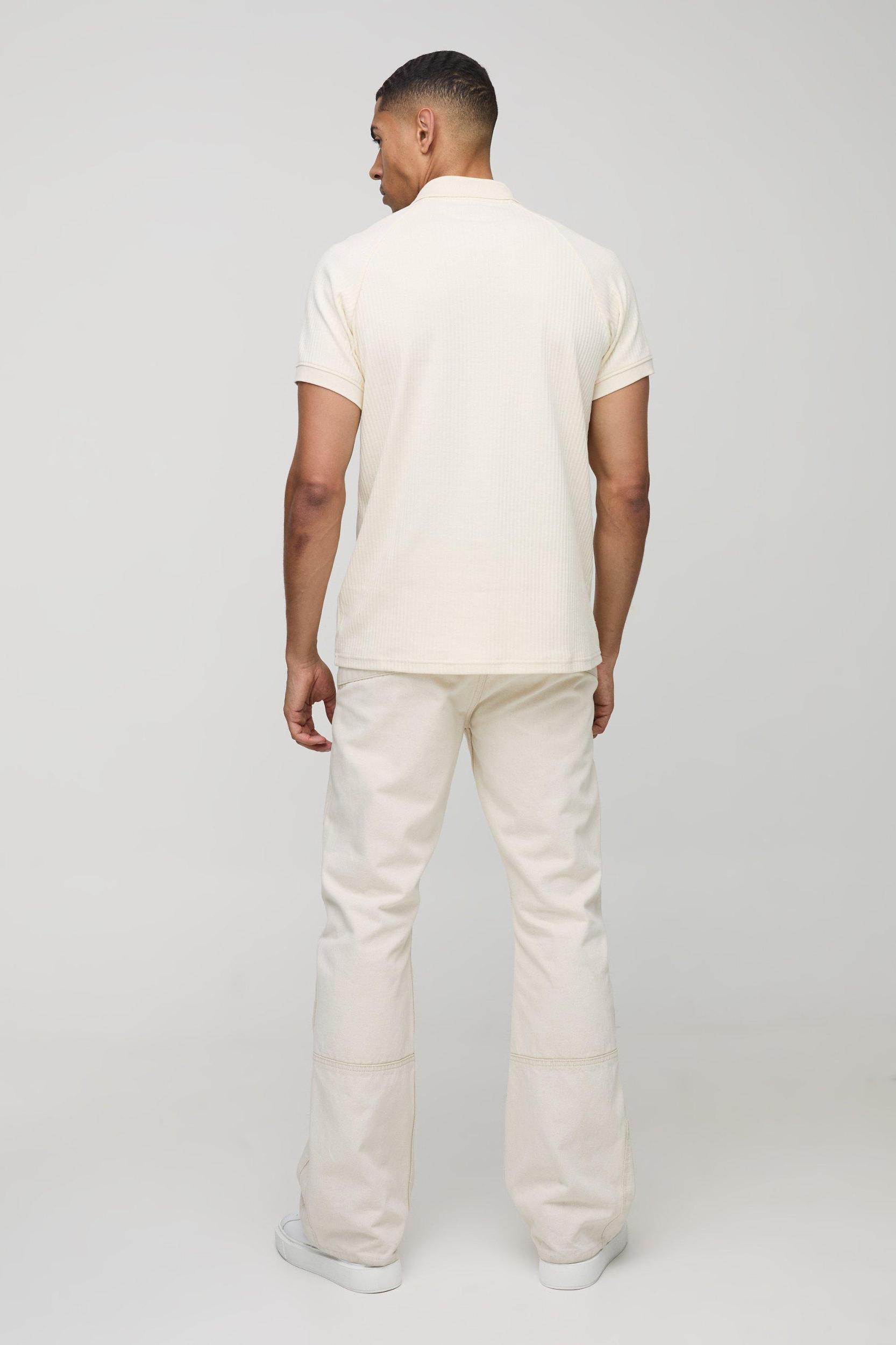 Regular Fit Jersey Rib Button Up Pocket Polo | boohooMAN USA Product Image