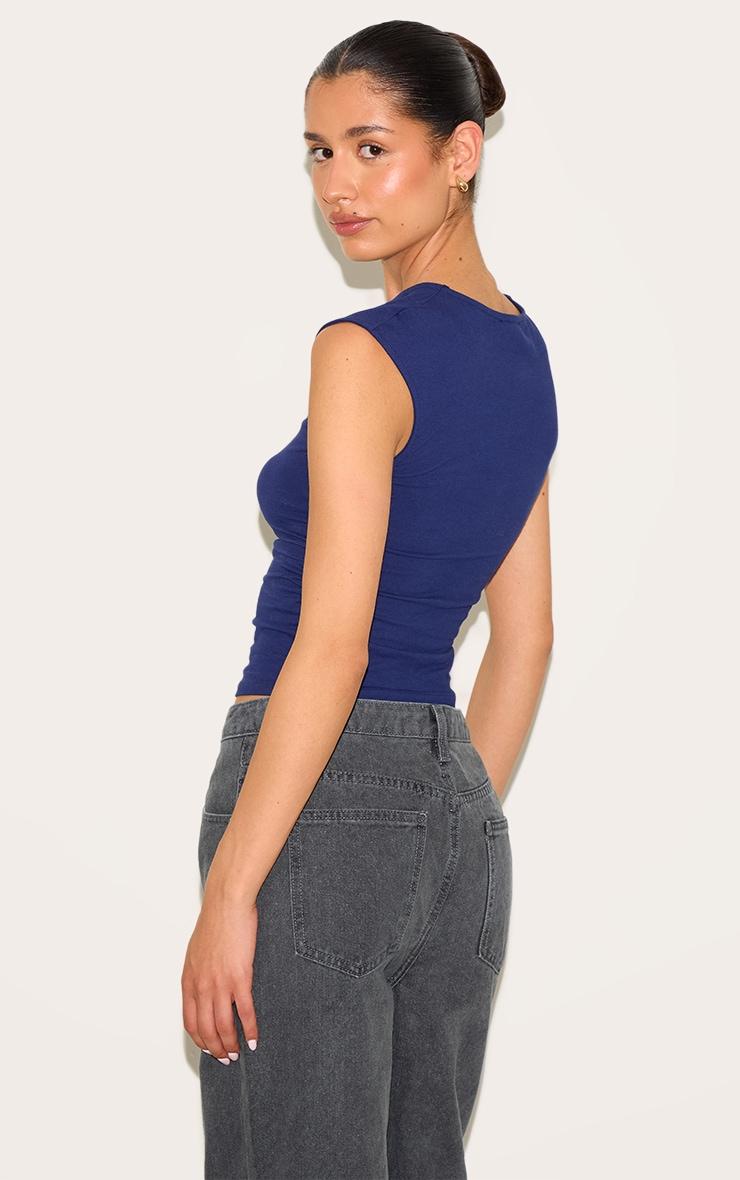 Tall Indigo Soft Cotton Ruched Side Sleeveless Top Product Image