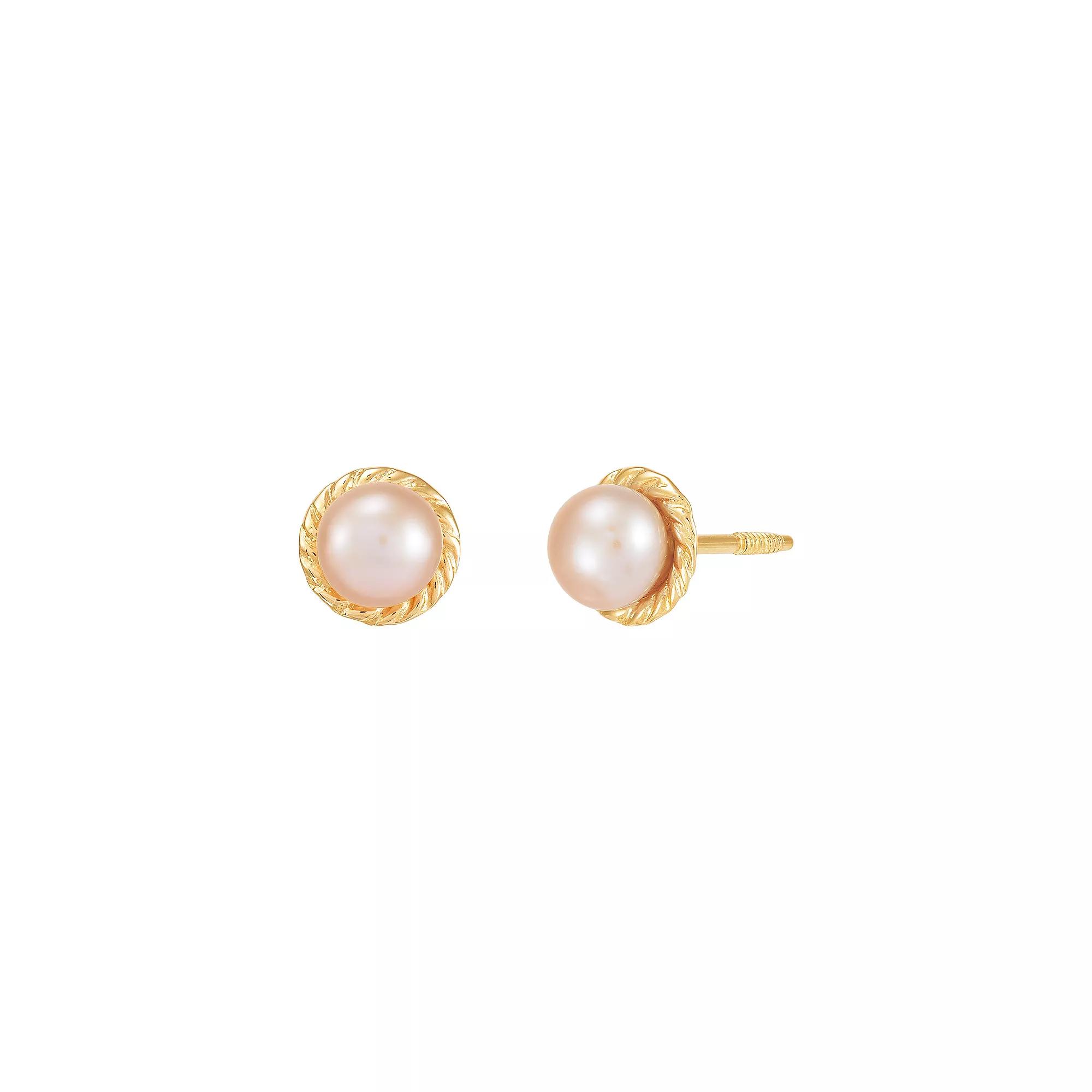 14k Gold Pink Button Freshwater Cultured Pearl Earrings, Womens Product Image