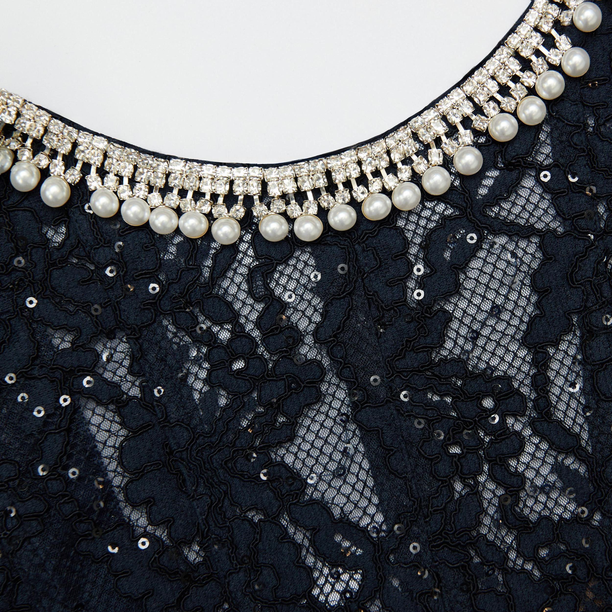 Navy Lace Embellished Midi Dress Product Image