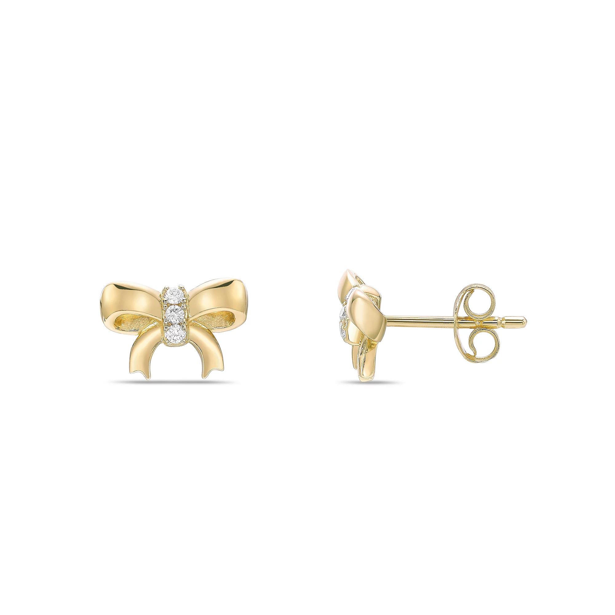 Gemminded 18k Gold Over Silver Lab-Created Diamond Accent Bow Stud Earrings, Women's, Gold Tone Product Image