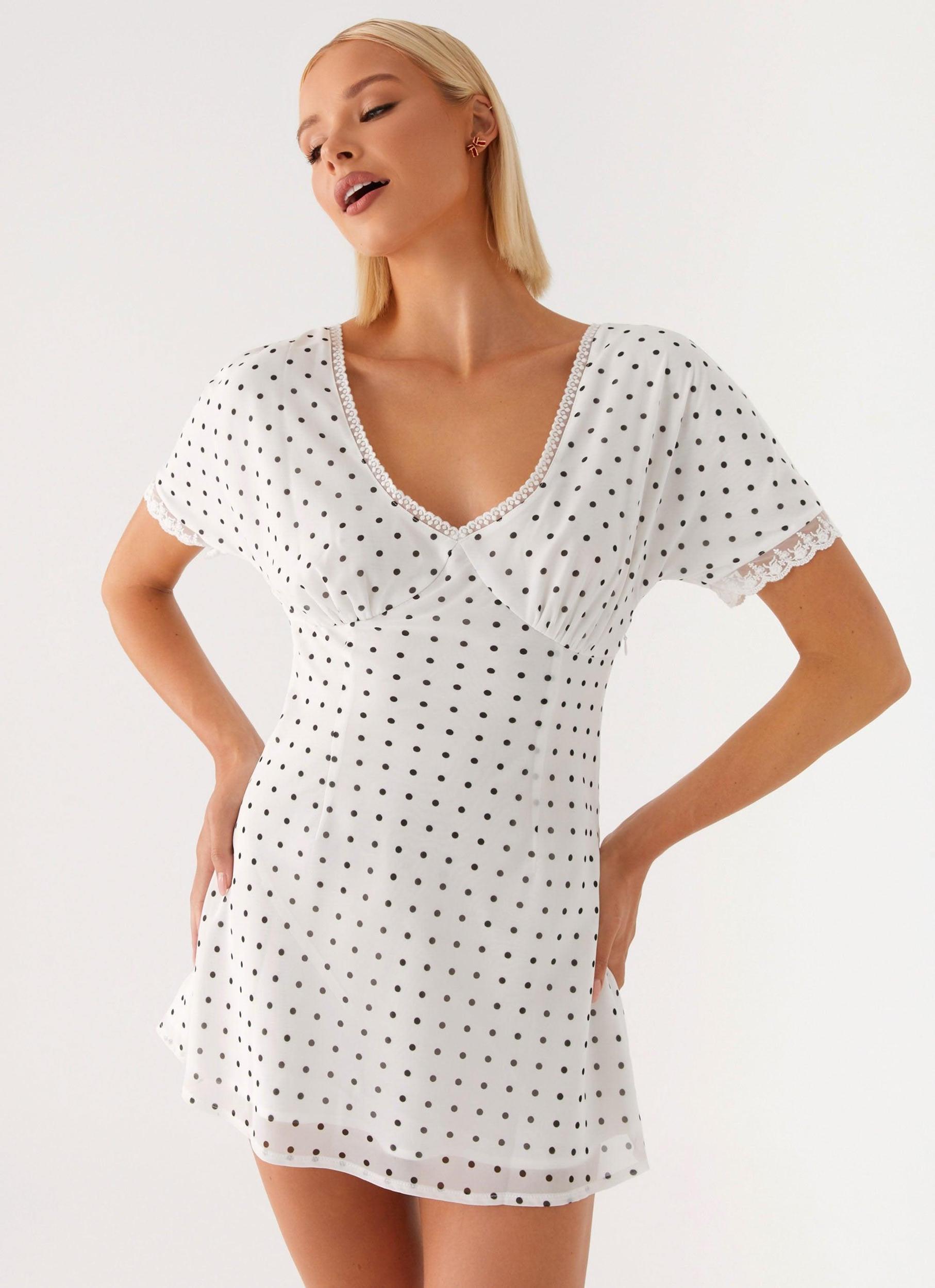 Marlowe Mini Dress - White Polkadot Product Image