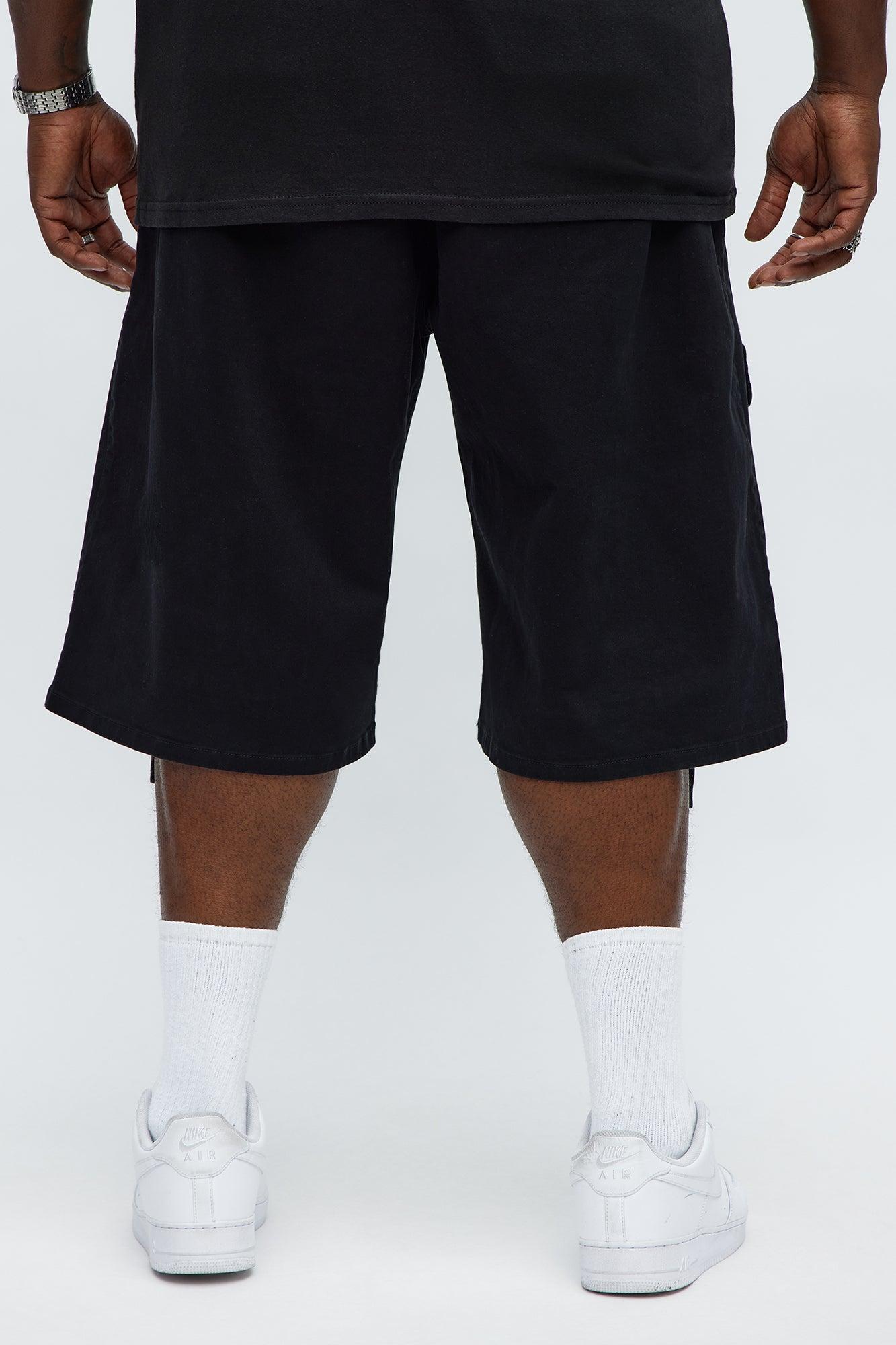 Baggy Oversized Pocket Cargo Shorts - Black Male Product Image