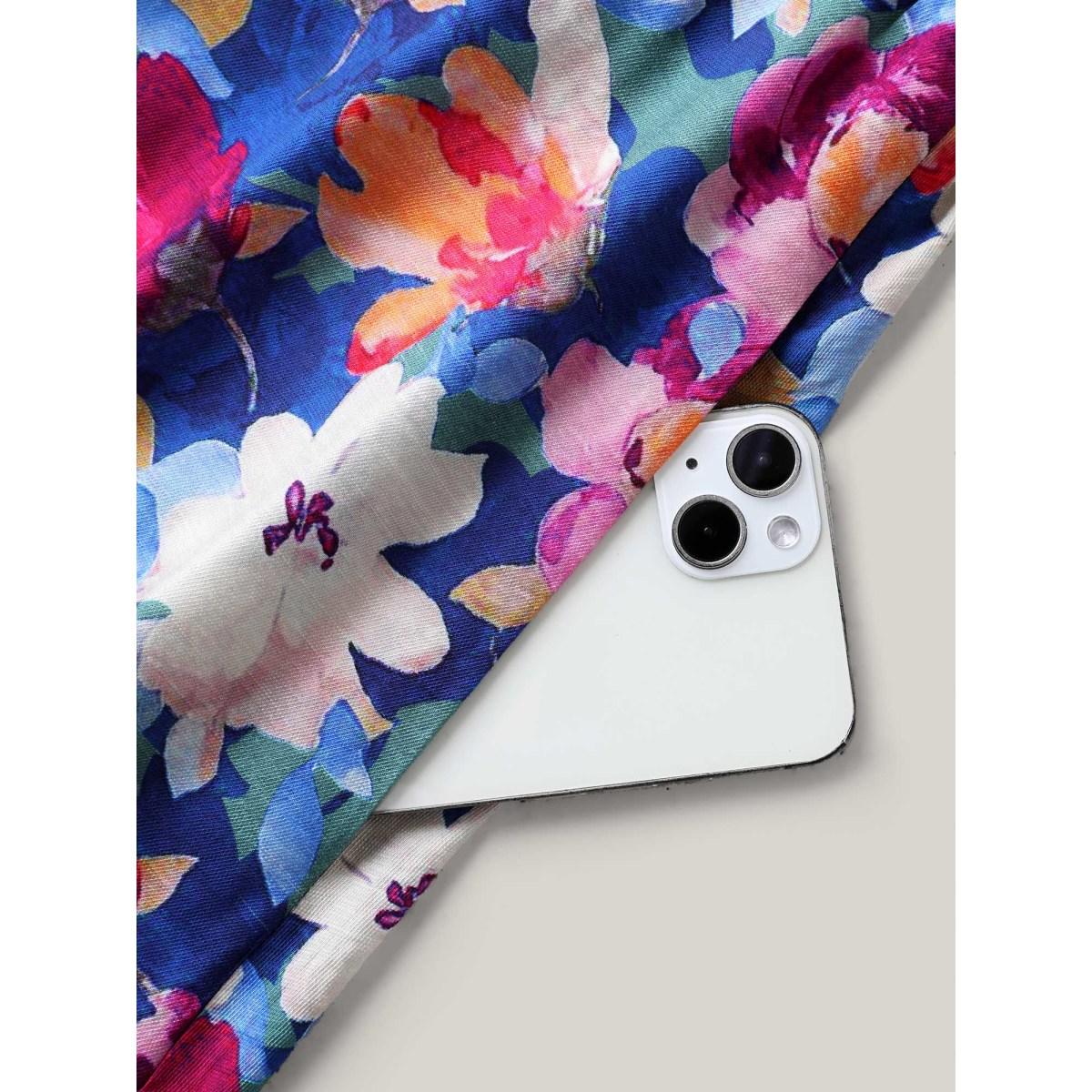 Plus Size Color Block Floral Shirred Waist Midi Dress Multicolor Women Round Neck Sleeveless Curvy BloomChic 10/M Product Image