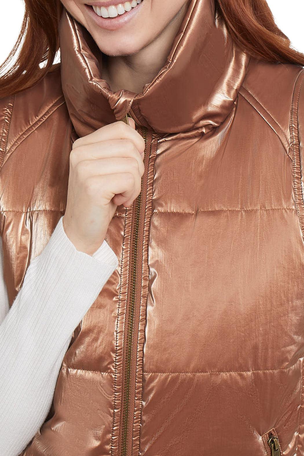 Tribal Shiny Short Puffer Vest w/Pockets Product Image