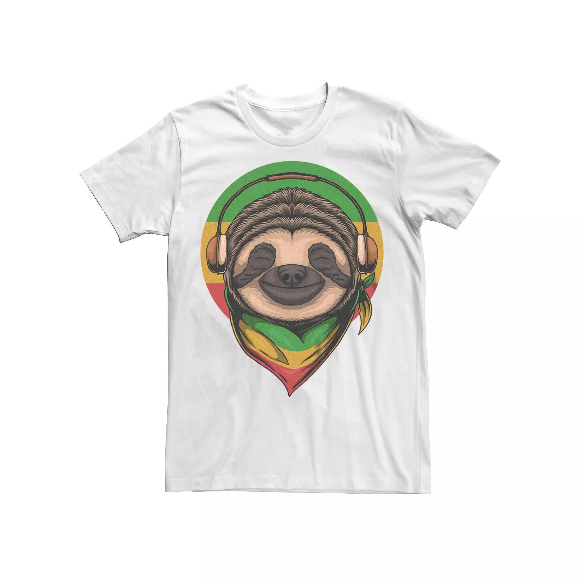 Men's Rasta Sloth Wearing Headphones Graphic Tee, Size: Medium, Natural Product Image
